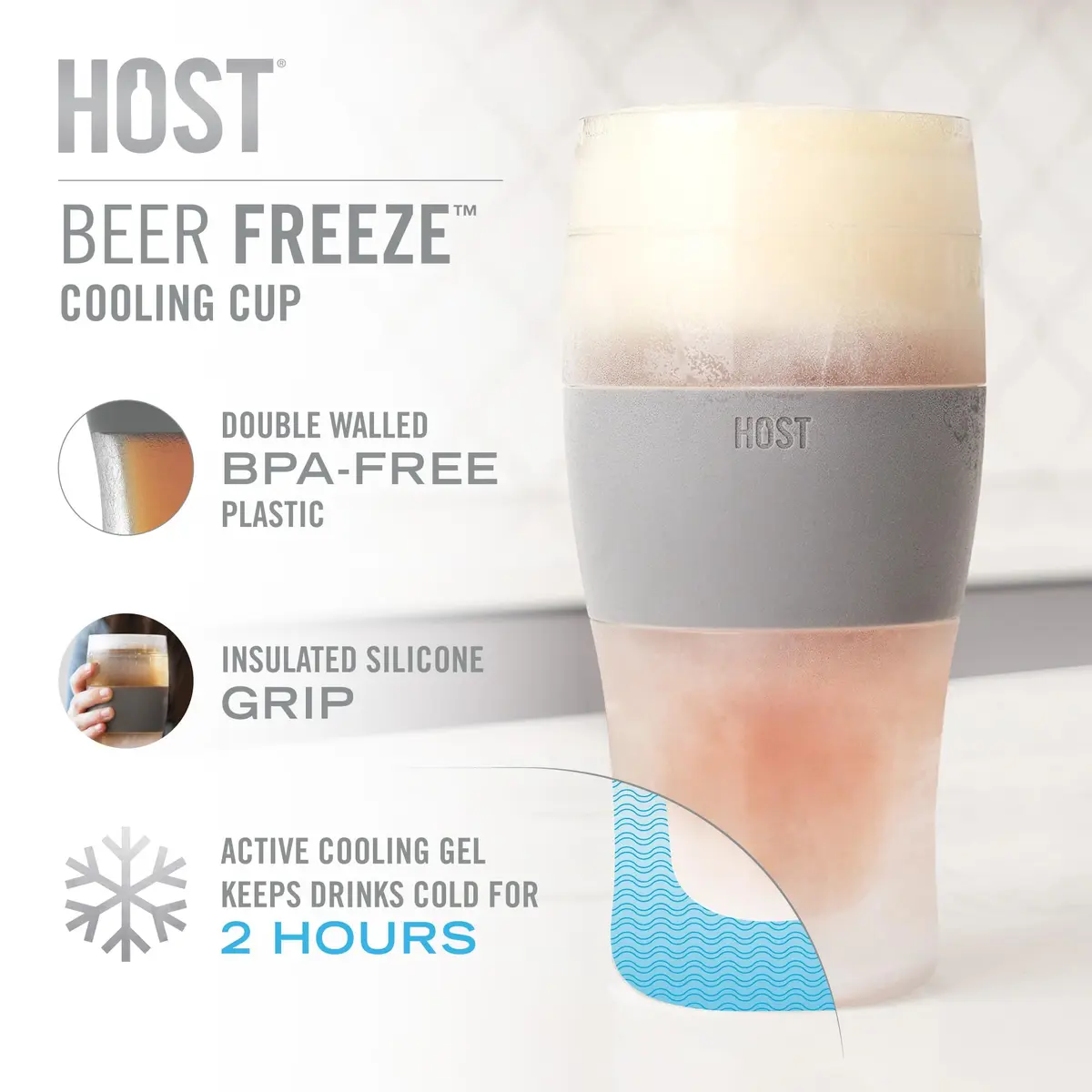 Host Freeze Cooling Pint Glasses Set of 2 Marble 473ml (16oz) | Keep Drinks Ice Cold for Hours - view 5