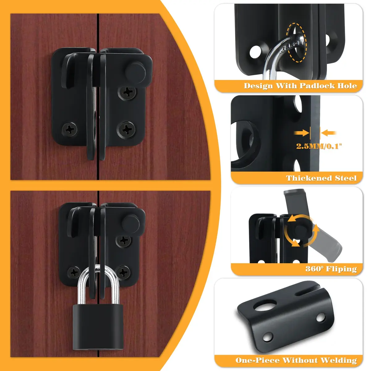 Alise Flip Latch Gate Latch Barn Door Lock Shed Door Latch, Matte Black, 1.6in (4cm) | Heavy Duty Stainless Steel Security - view 5