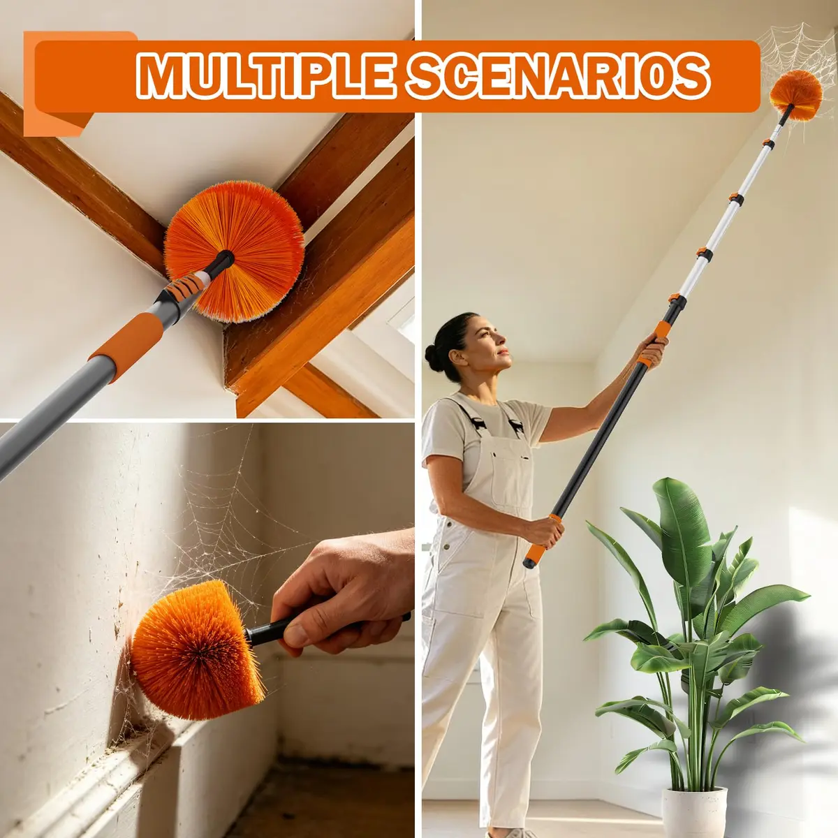 Buyplus Telescoping Cobweb Duster with 20ft Extension Pole | Cleans Up to 26ft High, Non-Shedding Bristles - view 7