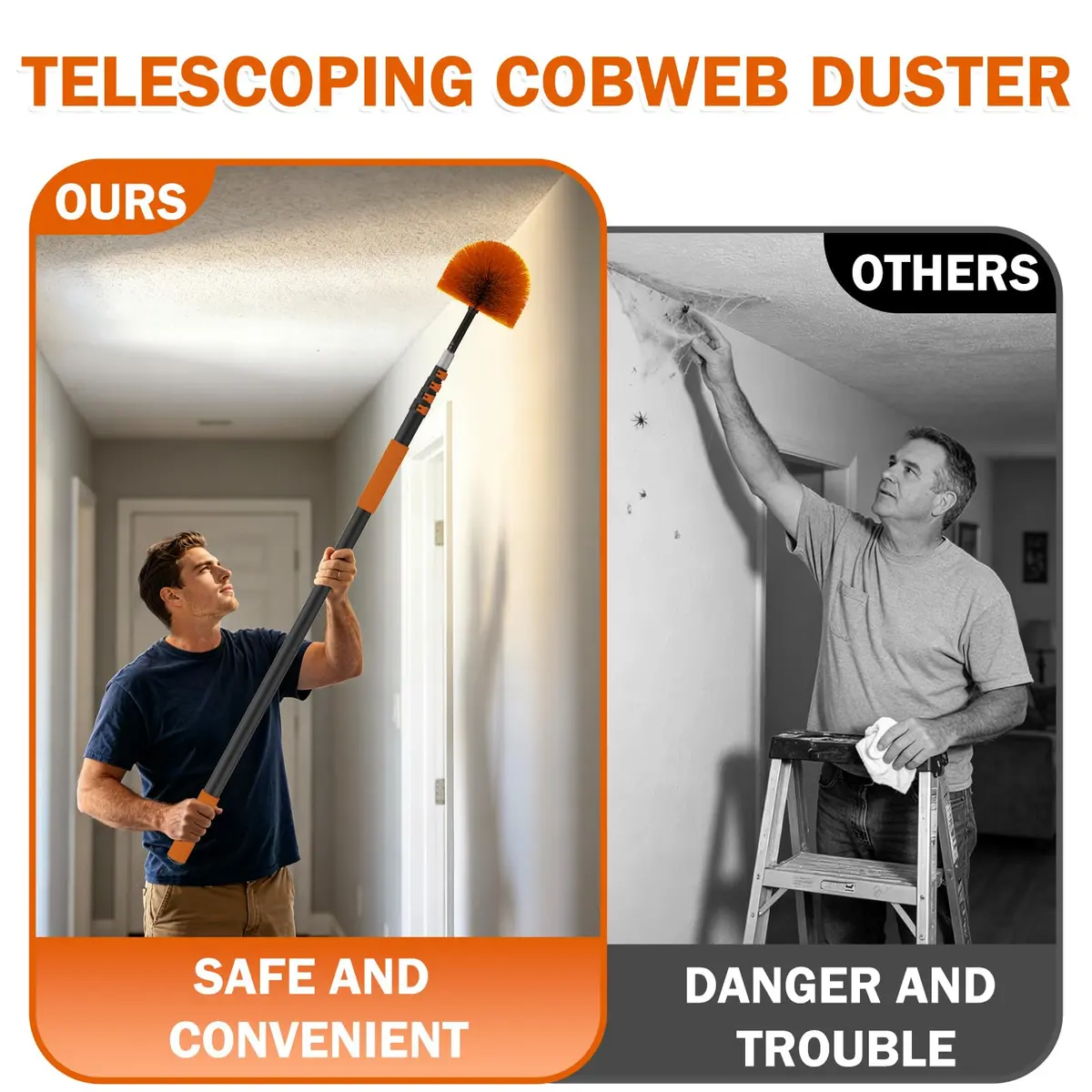 Buyplus Telescoping Cobweb Duster with 20ft Extension Pole | Cleans Up to 26ft High, Non-Shedding Bristles - view 4