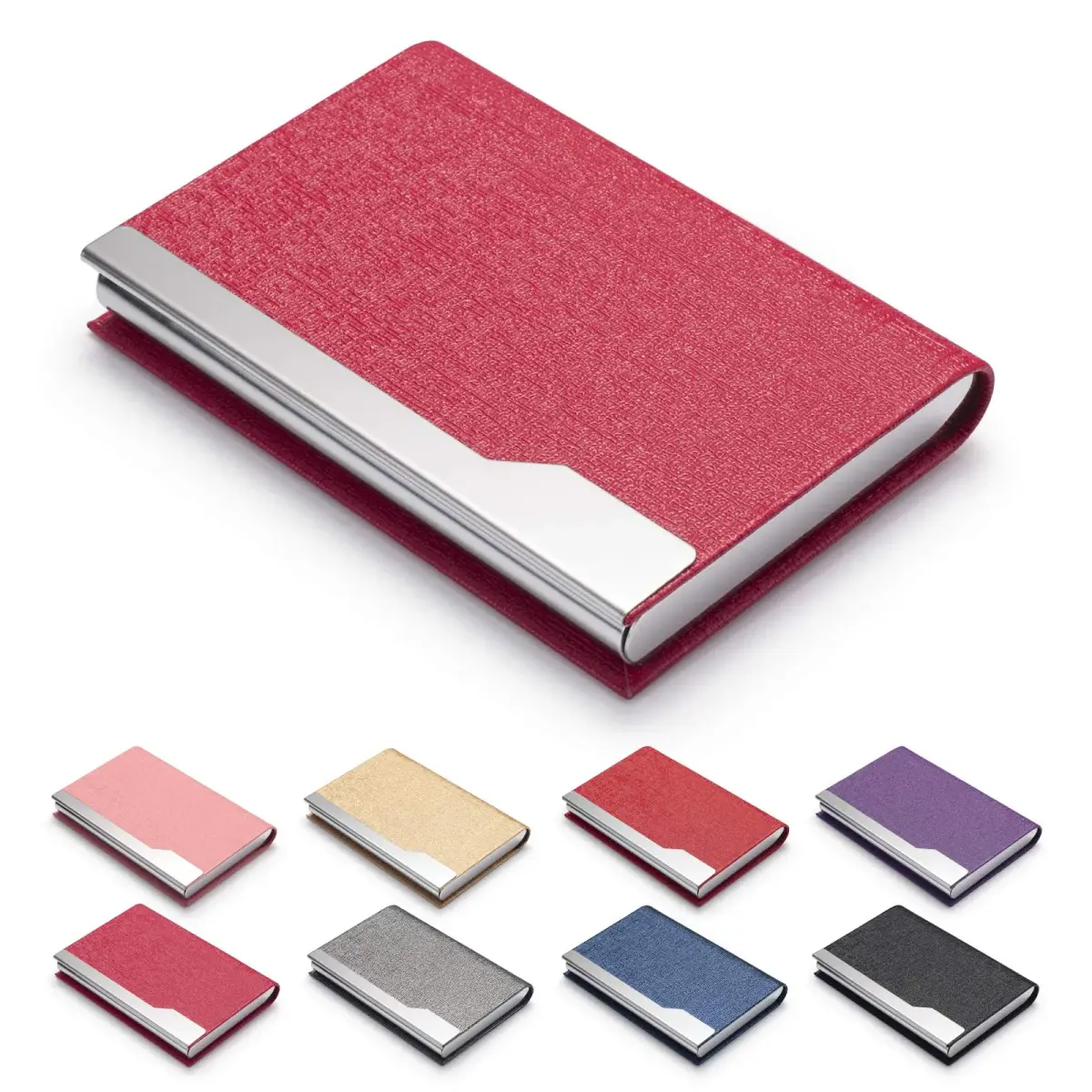 FACATH Business Card Holder Case Rose Red PU Leather Name Card Holder | Slim & Portable Design - main product image