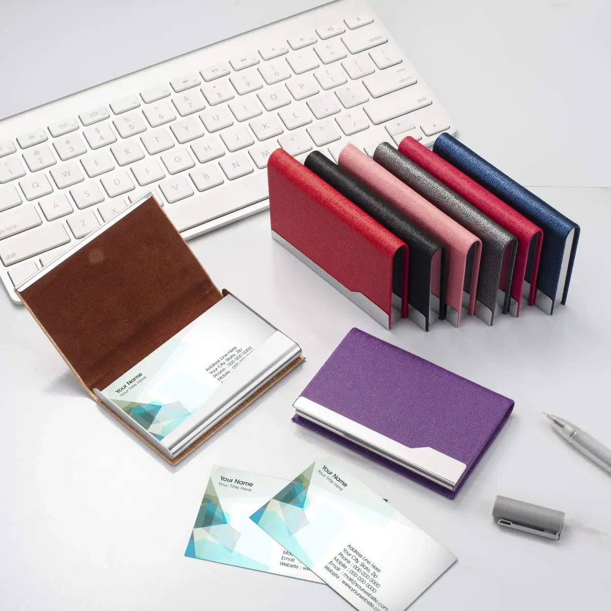FACATH Business Card Holder Case - Grey PU Leather | Slim, Portable, Magnetic Closure - view 7
