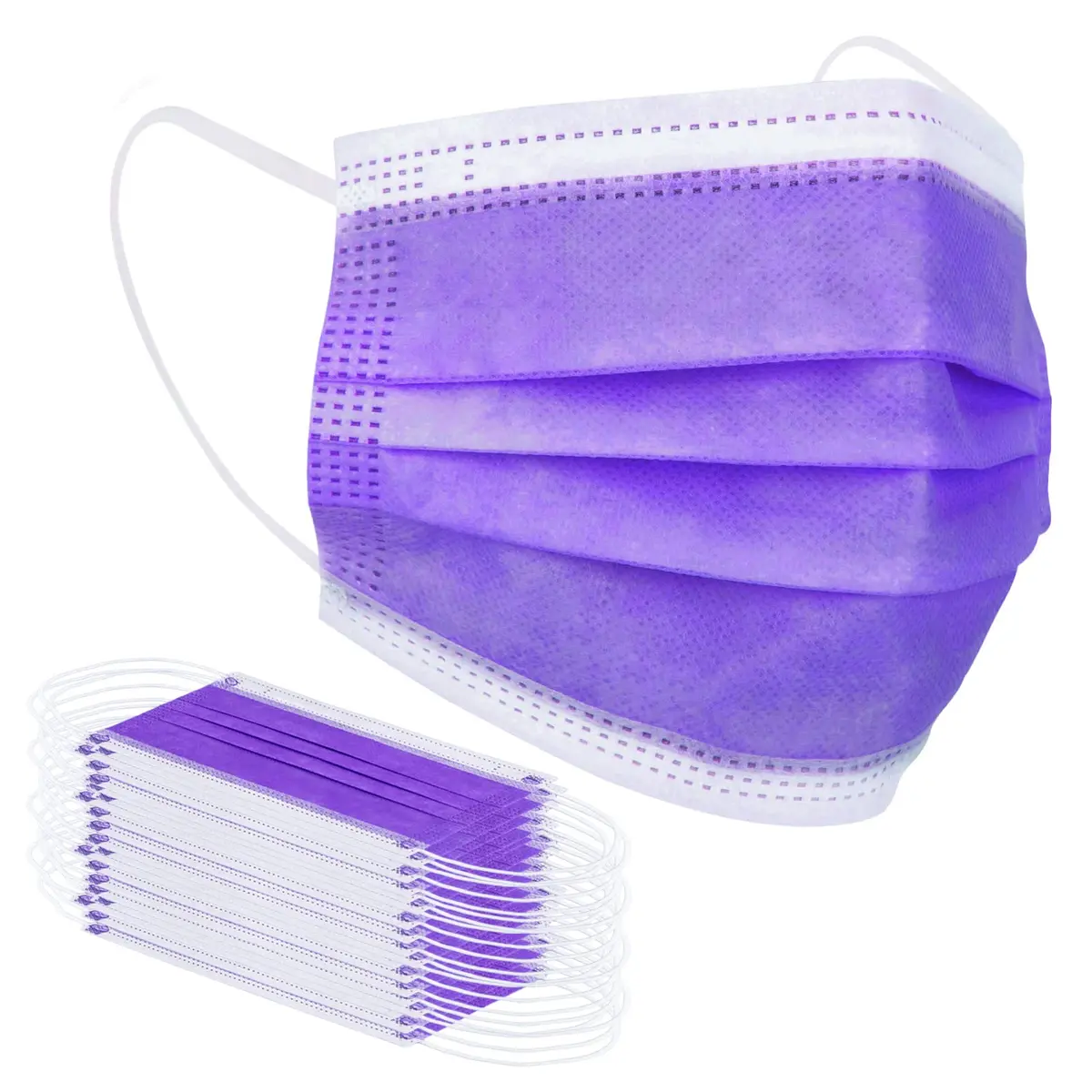 Borje Purple Disposable Face Mask 100 Pcs | 3 Ply Breathable Non-Woven Masks for Adults - main product image