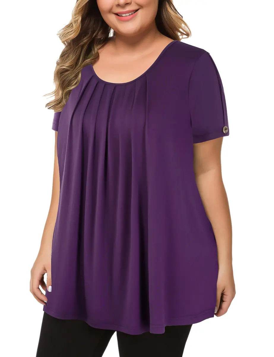 MANER Plus Size Short Sleeve Flowy Shirt in Purple | Casual Tunic for Women - main product image