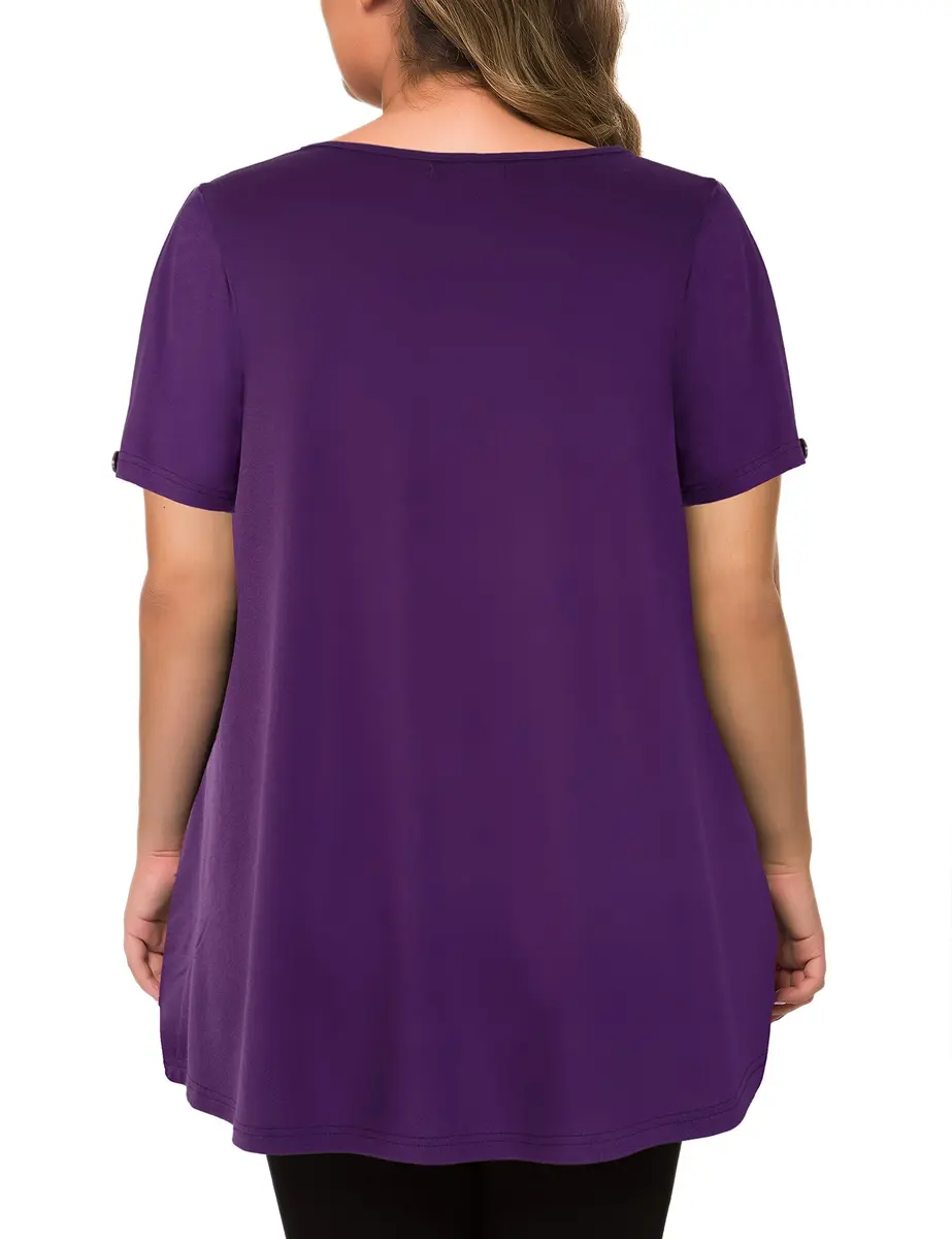 MANER Plus Size Short Sleeve Flowy Shirt in Purple | Casual Tunic for Women - view 2