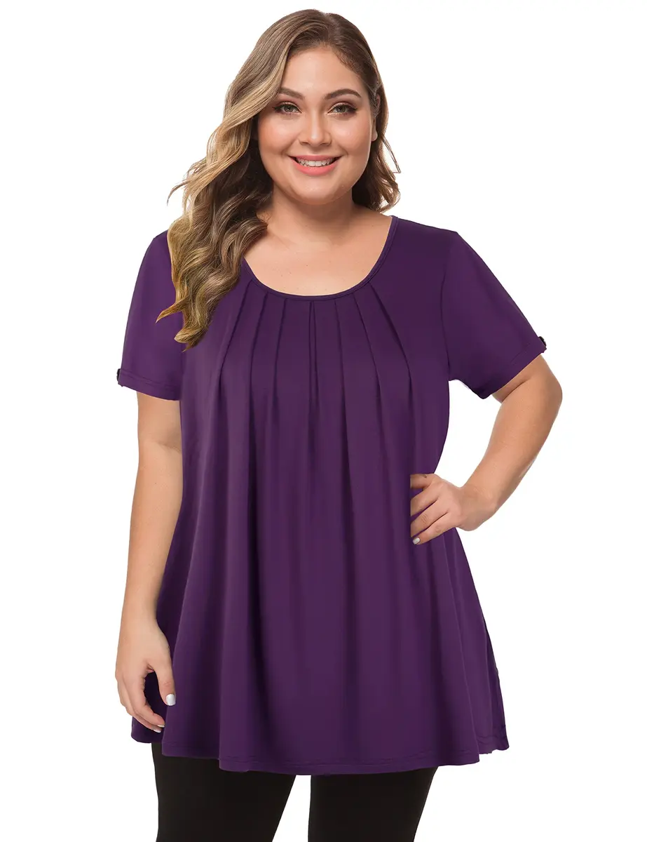 MANER Plus Size Short Sleeve Flowy Shirt in Purple | Casual Tunic for Women - view 3