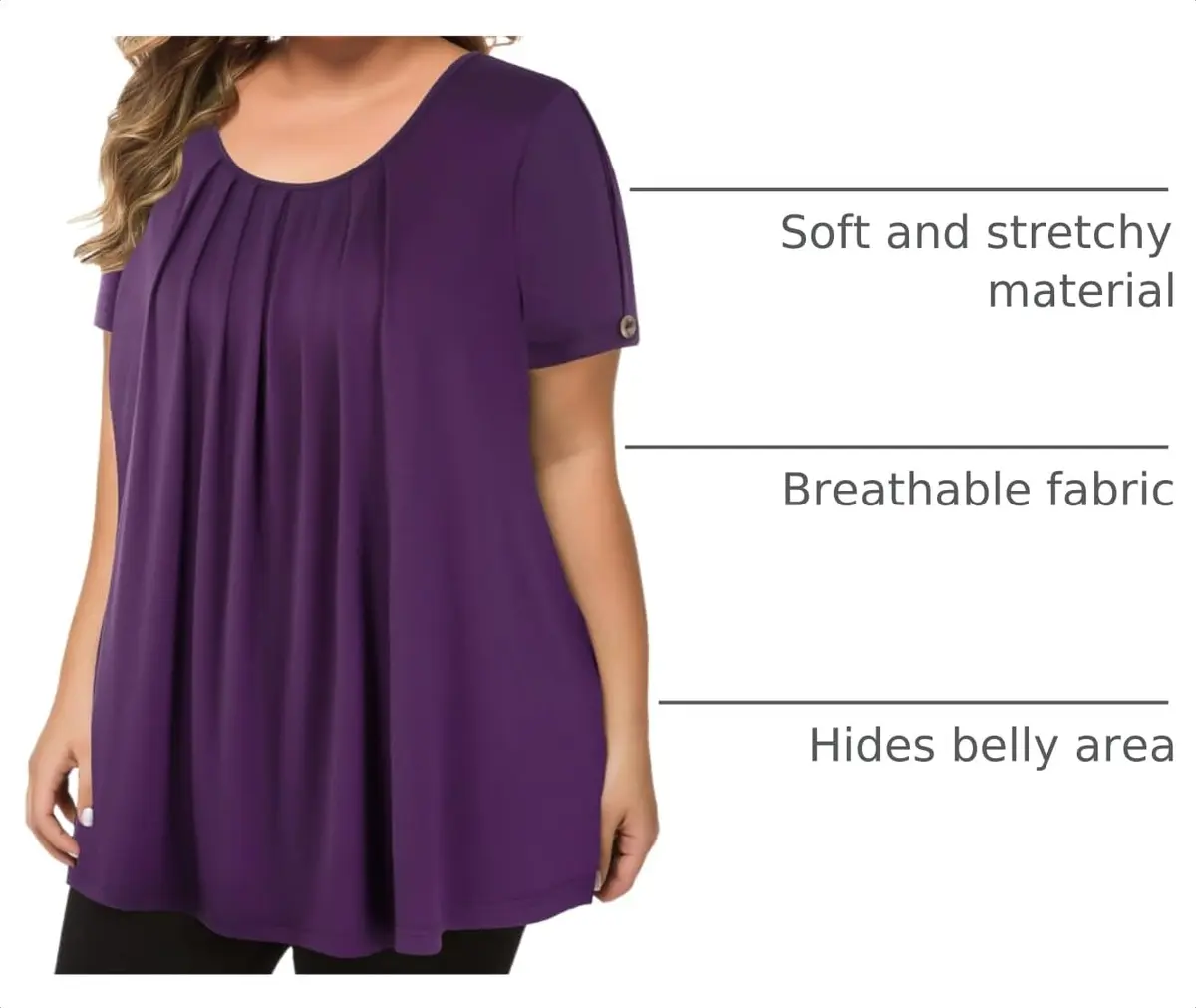 MANER Plus Size Short Sleeve Flowy Shirt in Purple | Casual Tunic for Women - view 4