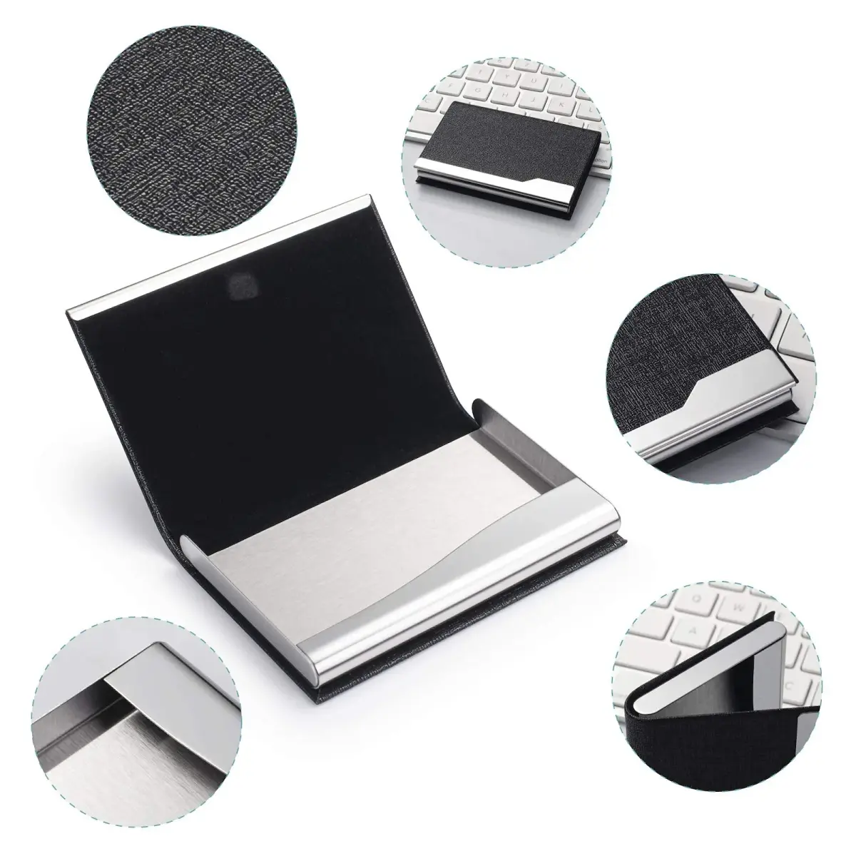 FACATH Business Card Holder Case - Black Luxury PU Leather Name Card Holder | Slim & Portable Design - view 5