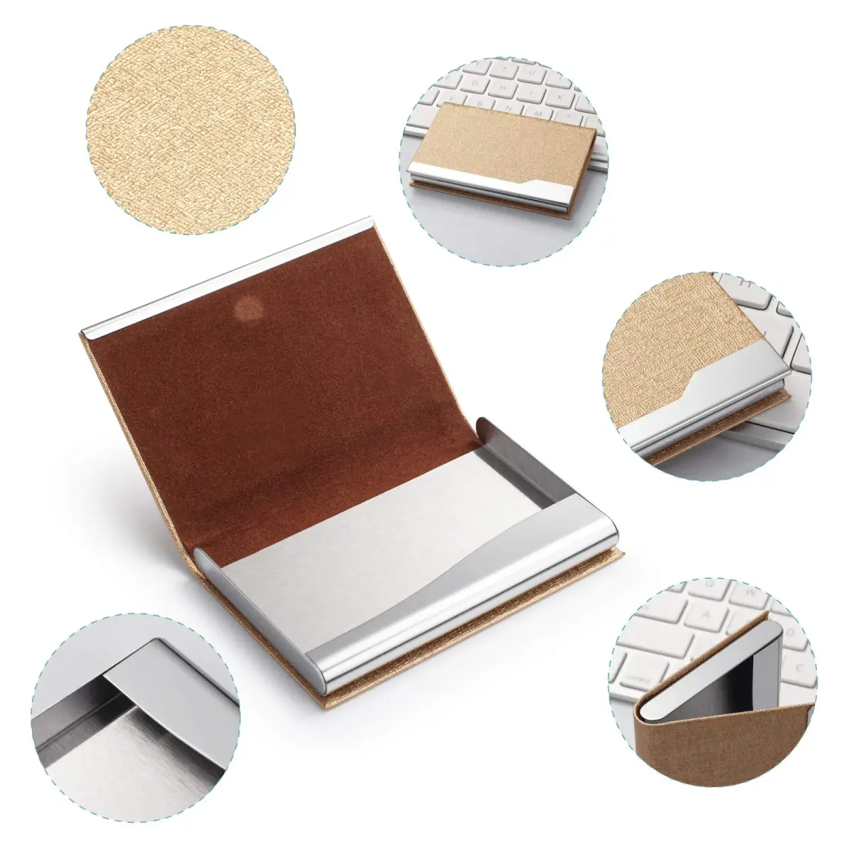 FACATH Luxury PU Leather Business Card Holder Case | Gold, Slim, Magnetic Closure - view 5