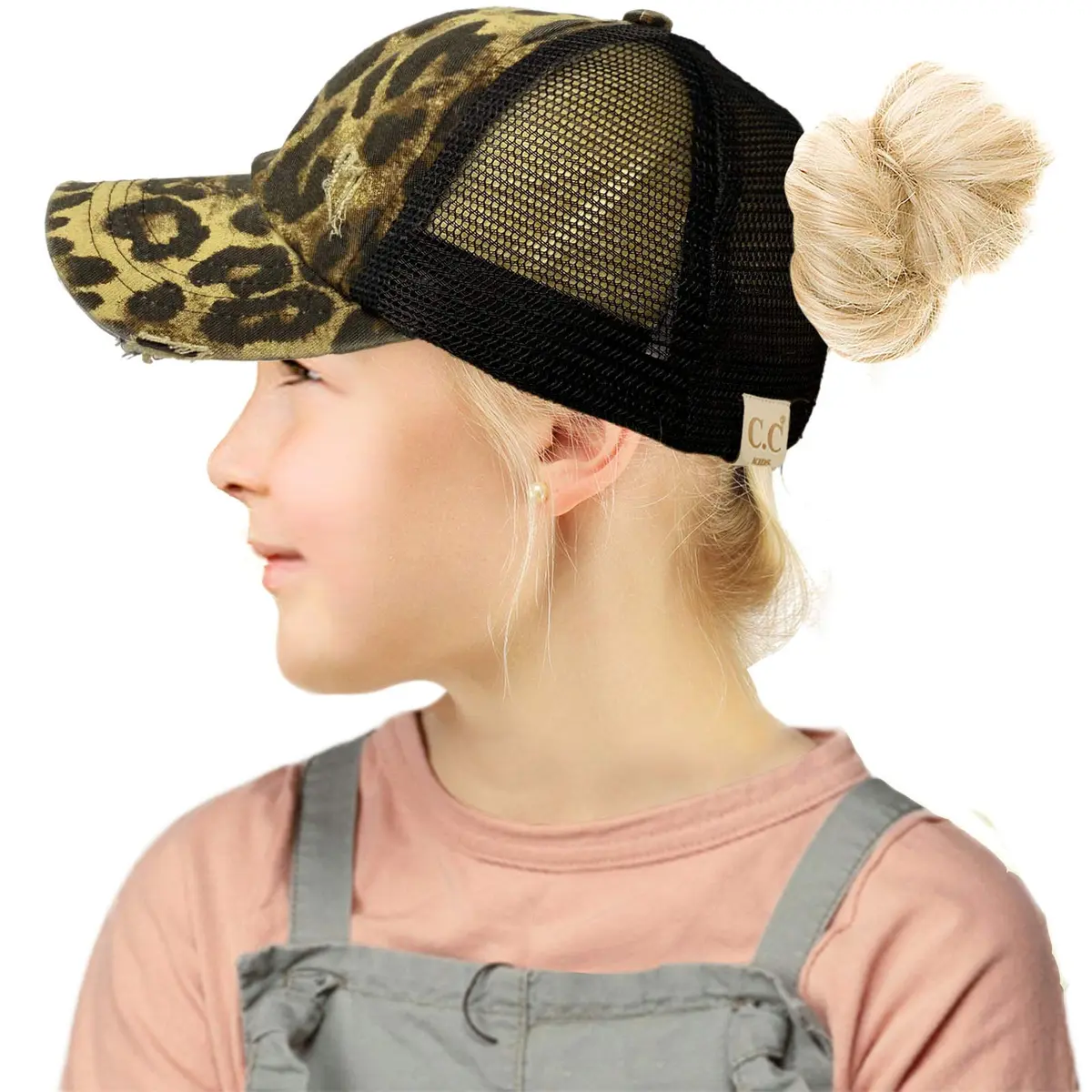 C.C Kids Criss-Cross Ponycap Baseball Visor Hat with Mesh Back & Hook-and-Loop Closure, Distressed Leopard/Black, One Size - view 2