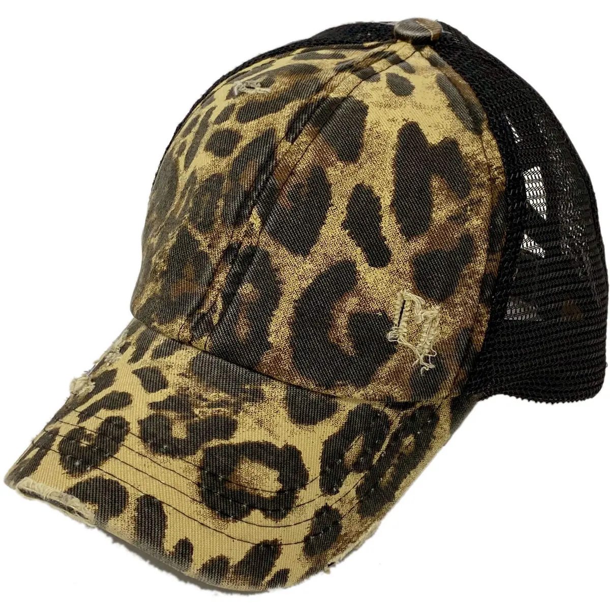 C.C Kids Criss-Cross Ponycap Baseball Visor Hat with Mesh Back & Hook-and-Loop Closure, Distressed Leopard/Black, One Size - view 3