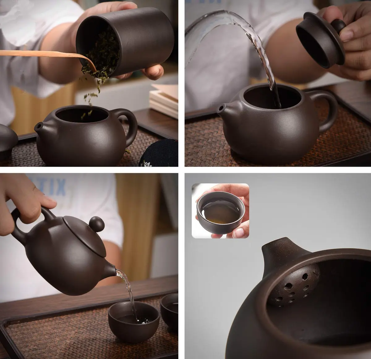 CAISANG Ceramic Travel Tea Sets 6 Pack | Portable Chinese Gongfu Purple Clay Teapot (22*16*9CM, 1.5KG) - view 3