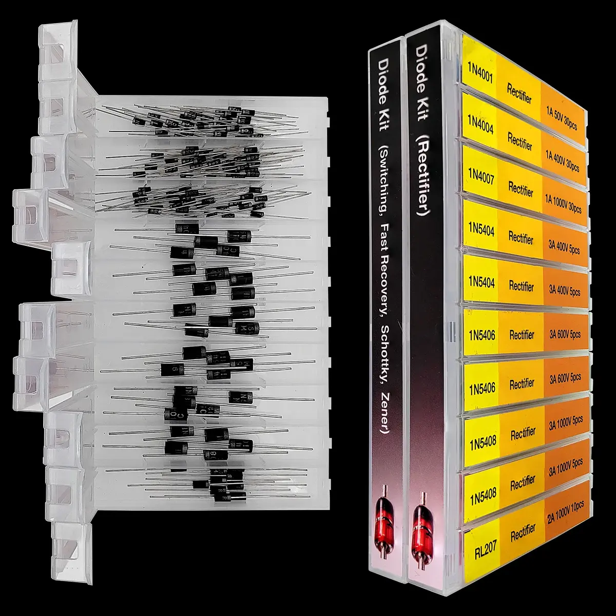 EEEEE16 Value 250 pcs Diode Assortment Kit Contains Rectifier Fast Recovery Schottky Switching Zener Diode Pack of Assorted diodes (16 Types 250 pcs) | 16 Types 250 pcs Copper - view 5