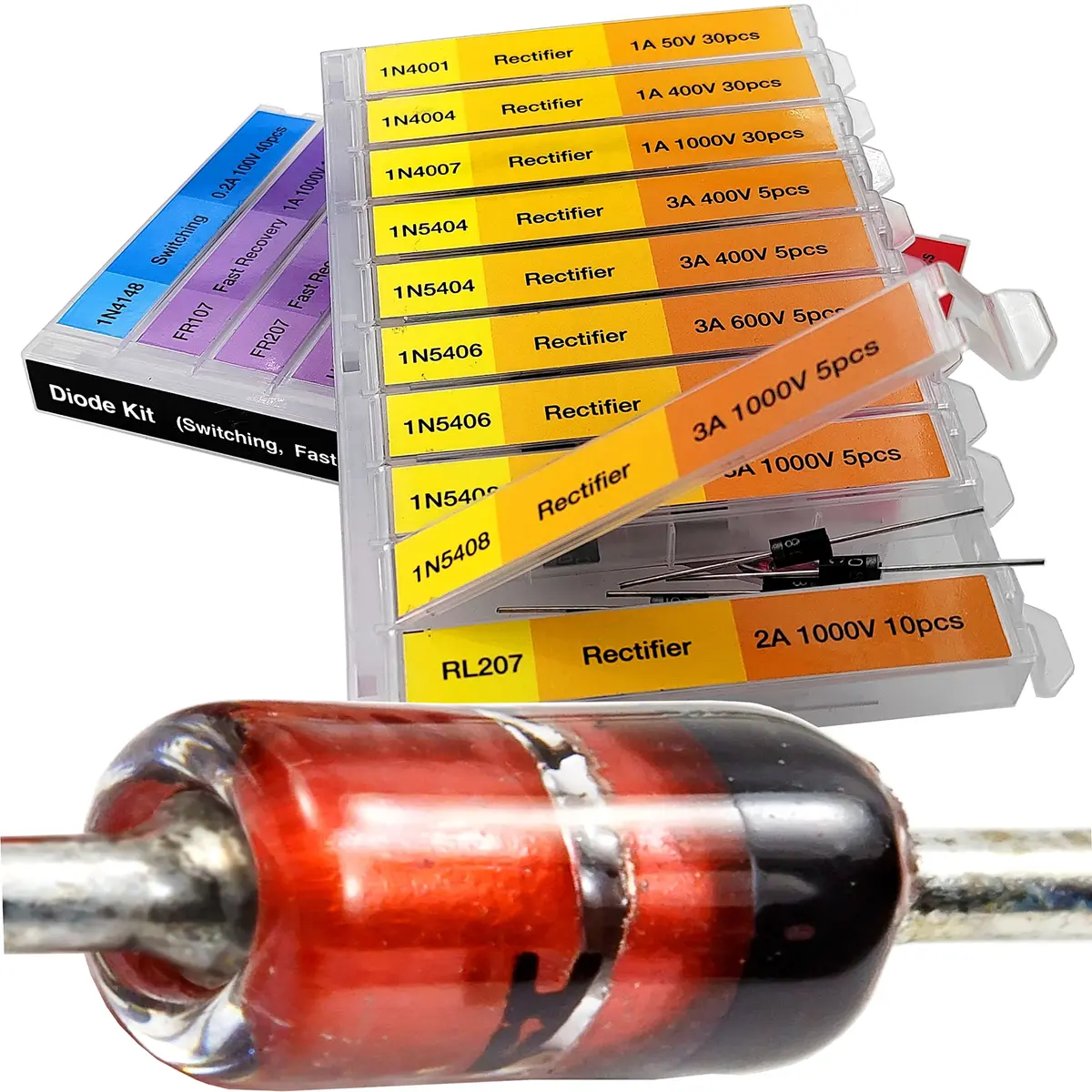 EEEEE16 Value 250 pcs Diode Assortment Kit Contains Rectifier Fast Recovery Schottky Switching Zener Diode Pack of Assorted diodes (16 Types 250 pcs) | 16 Types 250 pcs Copper - main product image