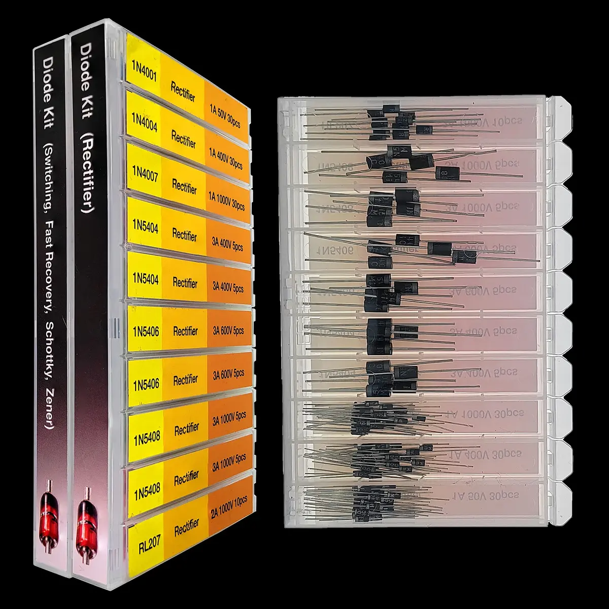 EEEEE16 Value 250 pcs Diode Assortment Kit Contains Rectifier Fast Recovery Schottky Switching Zener Diode Pack of Assorted diodes (16 Types 250 pcs) | 16 Types 250 pcs Copper - view 3