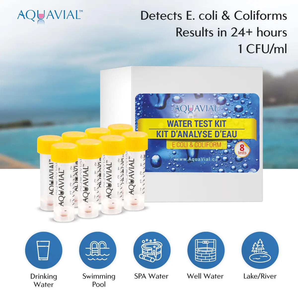 AquaVial Water Testing Kit 8-Pack for E. Coli & Coliform Bacteria | High Sensitivity Water Quality Test - view 3