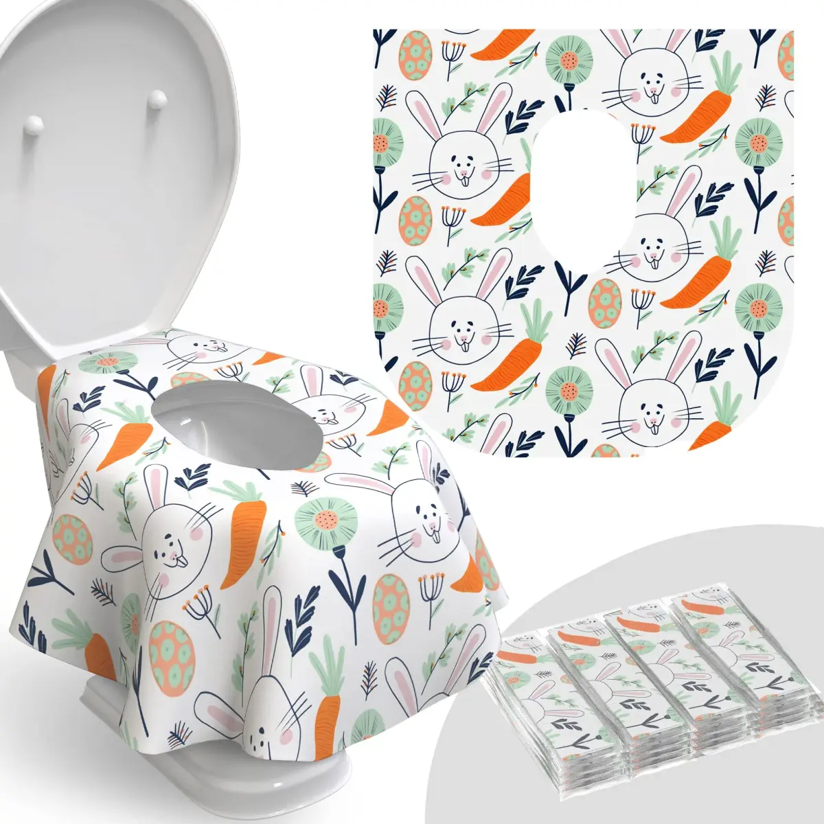 Relyo Disposable Toilet Seat Covers 20 Pack Easter Bunny | Waterproof & Non-Slip for Travel & Potty Training - main product image