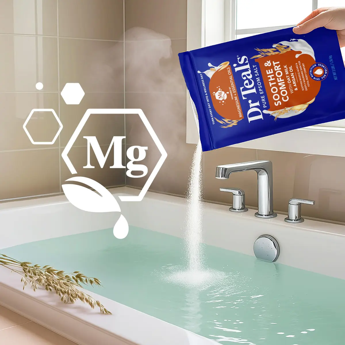 Dr Teal's Epsom Salt Magnesium Soak, Soothe & Comfort with Oat Milk & Argan Oil, 48 oz | Muscle Relaxation & Skin Nourishment - view 5
