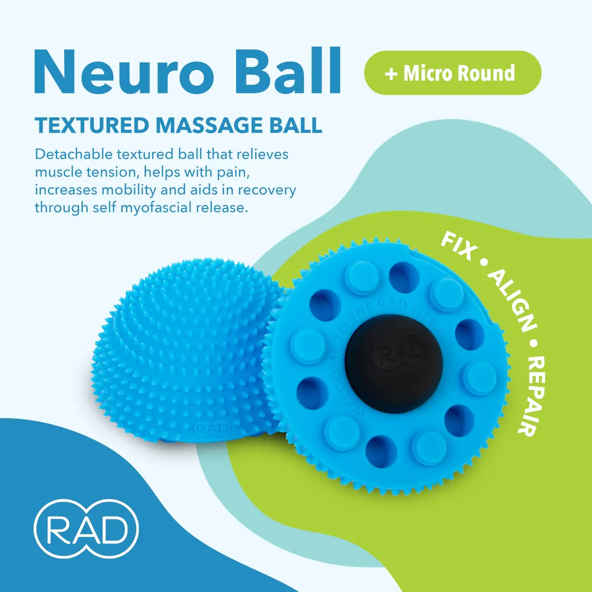 RAD Neuro Ball Foot Roller & Textured Massage Ball for Myofascial Release, Plantar Fasciitis, Hands & Face – Spiky Therapy Tool for Muscle Relief 6 oz (170 g) - view 2