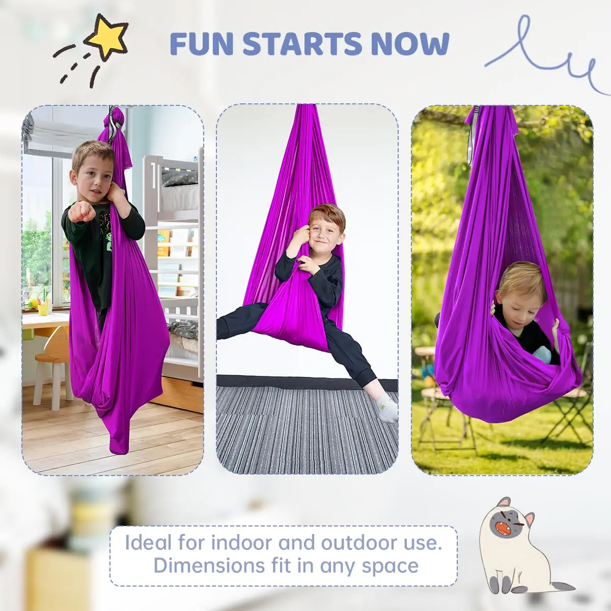 Aokitec Sensory Swing for Kids & Adults, Purple Nylon Hammock Chair 1.57 kg (3.45 lb) | Therapy Swing for Autism & SPD - view 6