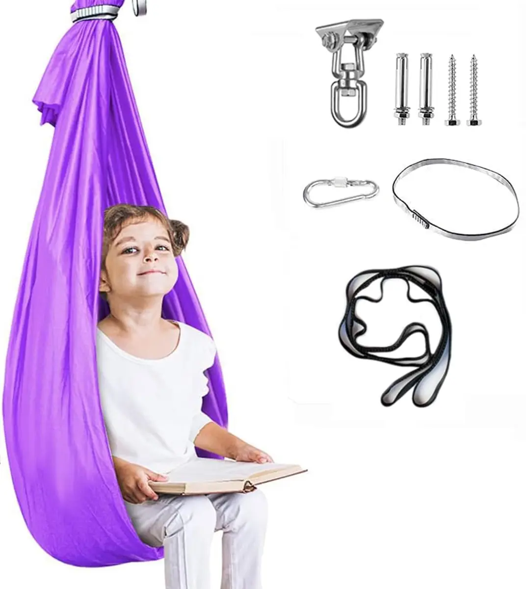 Aokitec Sensory Swing for Kids & Adults, Purple Nylon Hammock Chair 1.57 kg (3.45 lb) | Therapy Swing for Autism & SPD - main product image