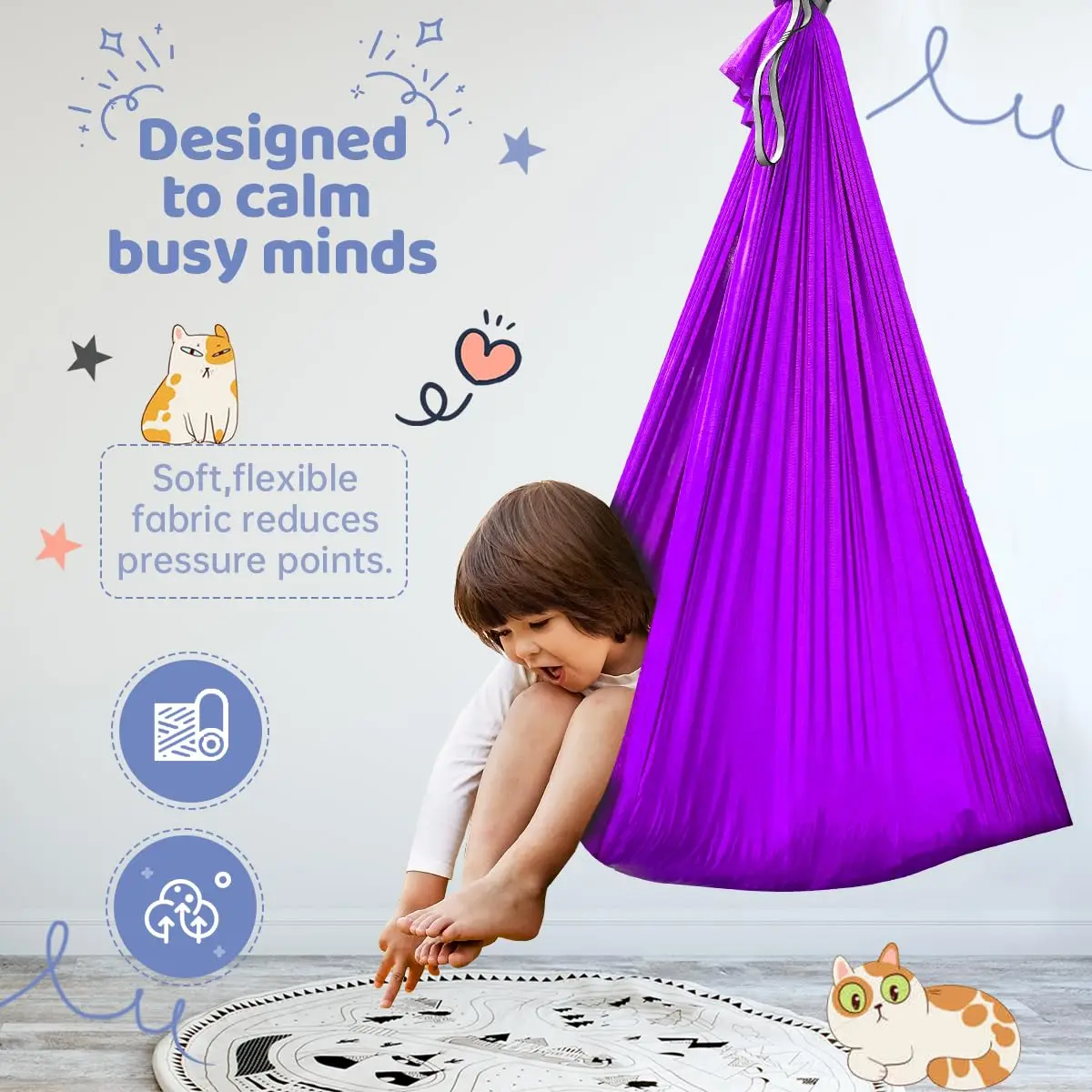 Aokitec Sensory Swing for Kids & Adults, Purple Nylon Hammock Chair 1.57 kg (3.45 lb) | Therapy Swing for Autism & SPD - view 2