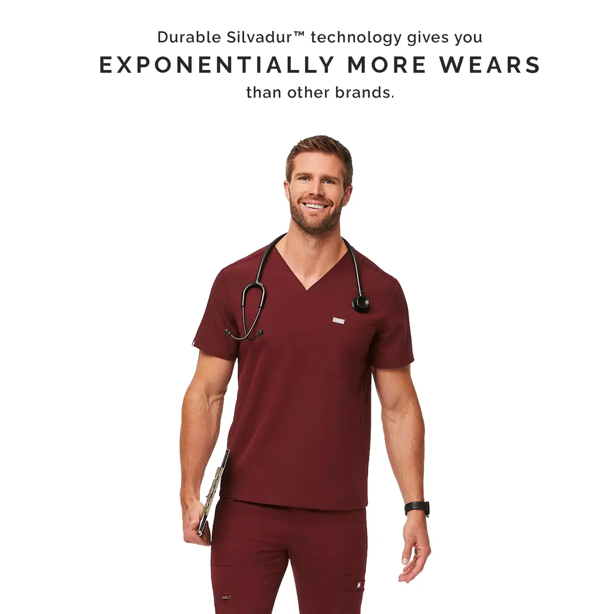 FIGS Chisec Three-Pocket Men’s Scrub Top – Burgundy, M | Technical Comfort & Durable Fit - view 7