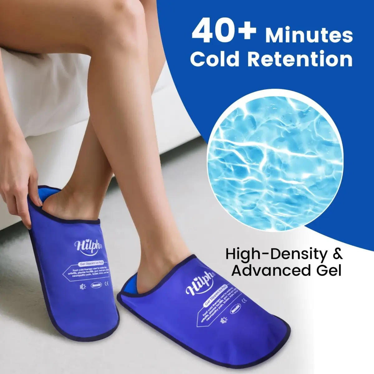 Hilph Foot Ice Pack Slippers, Deep Blue, 1 Pair | Hands-Free Relief for Plantar Fasciitis & Swollen Feet - view 4