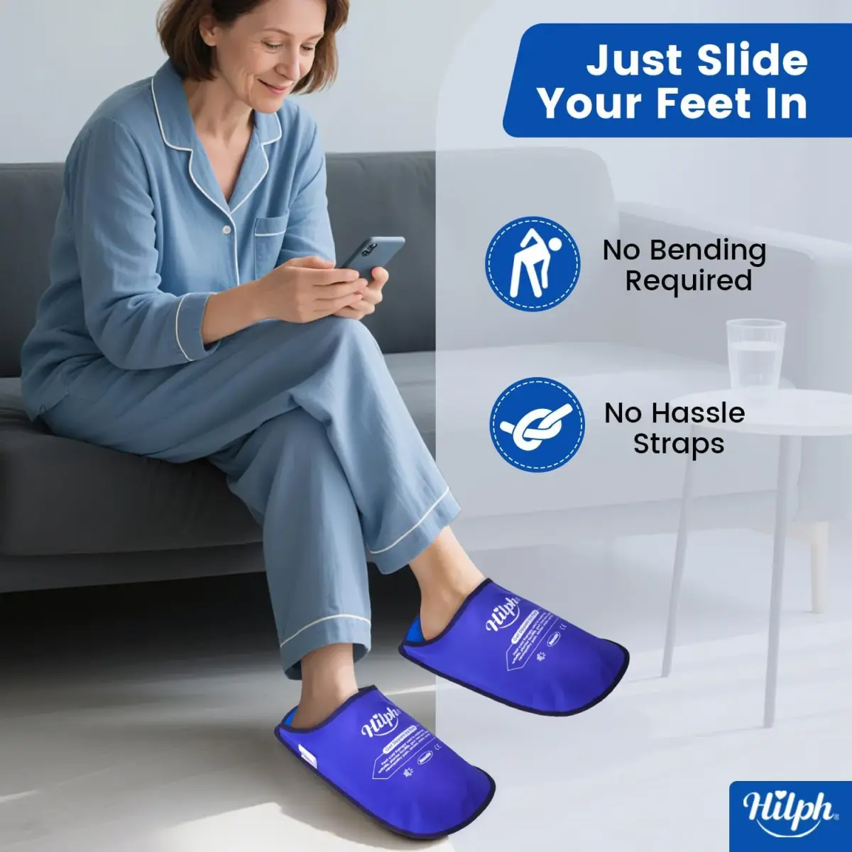 Hilph Foot Ice Pack Slippers, Deep Blue, 1 Pair | Hands-Free Relief for Plantar Fasciitis & Swollen Feet - view 3