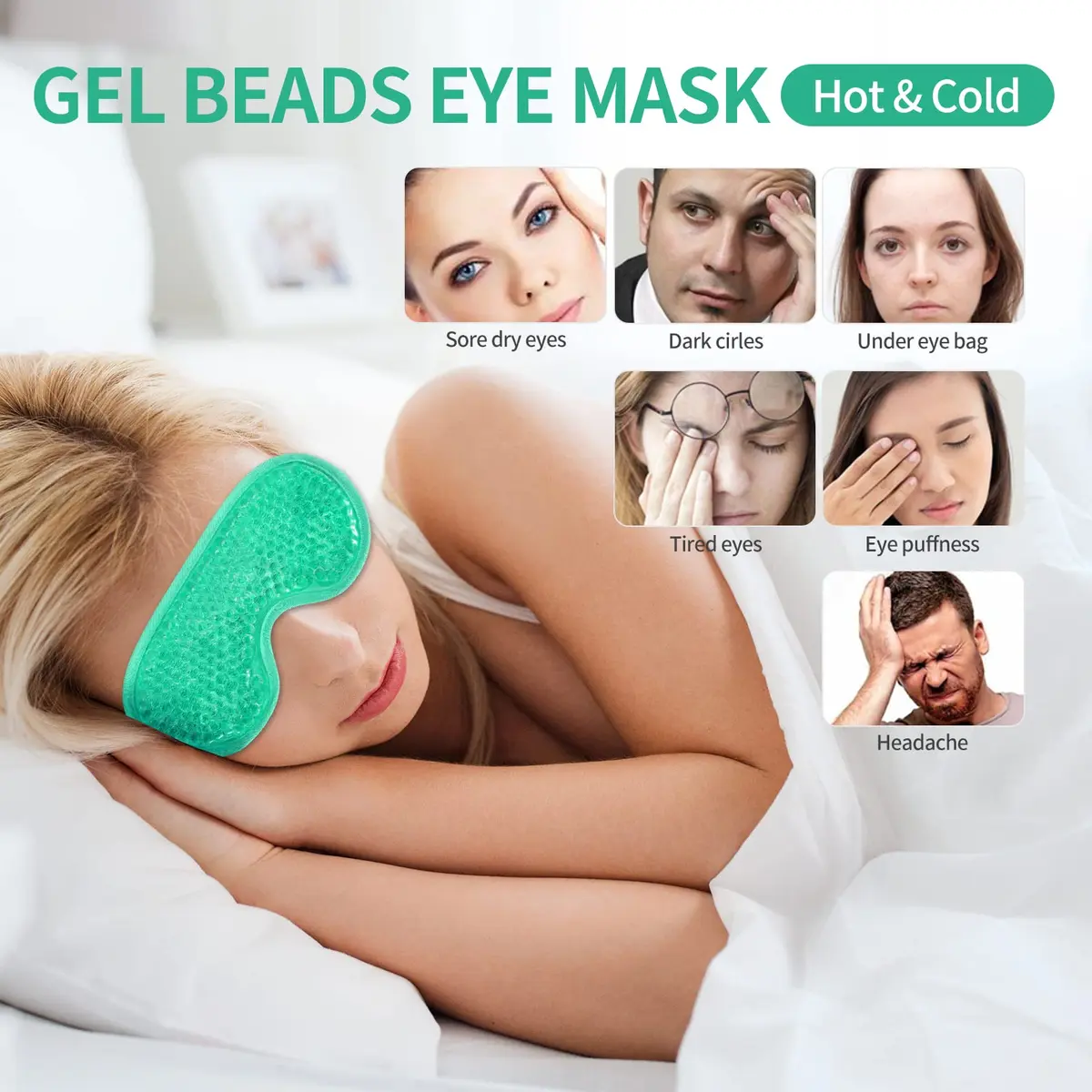 CONSGIJI Gel Eye Mask 2PCS | Reusable Cold Therapy for Puffiness & Dark Circles | Adjustable & Comfortable (Green) - view 7