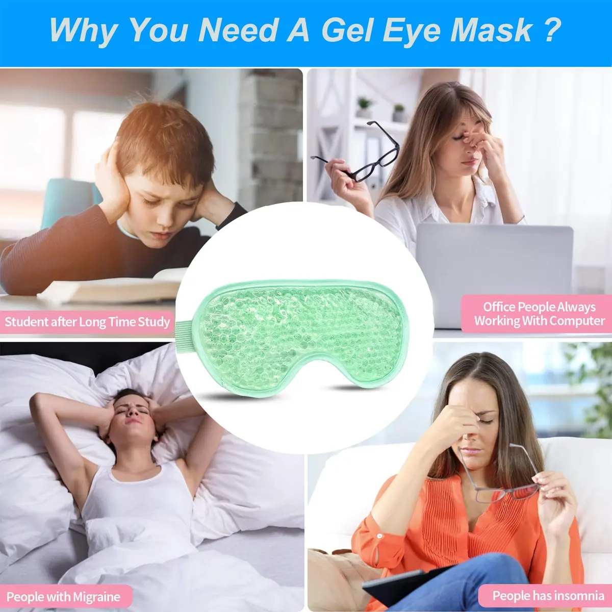 CONSGIJI Gel Eye Mask 2PCS | Reusable Cold Therapy for Puffiness & Dark Circles | Adjustable & Comfortable (Green) - view 8