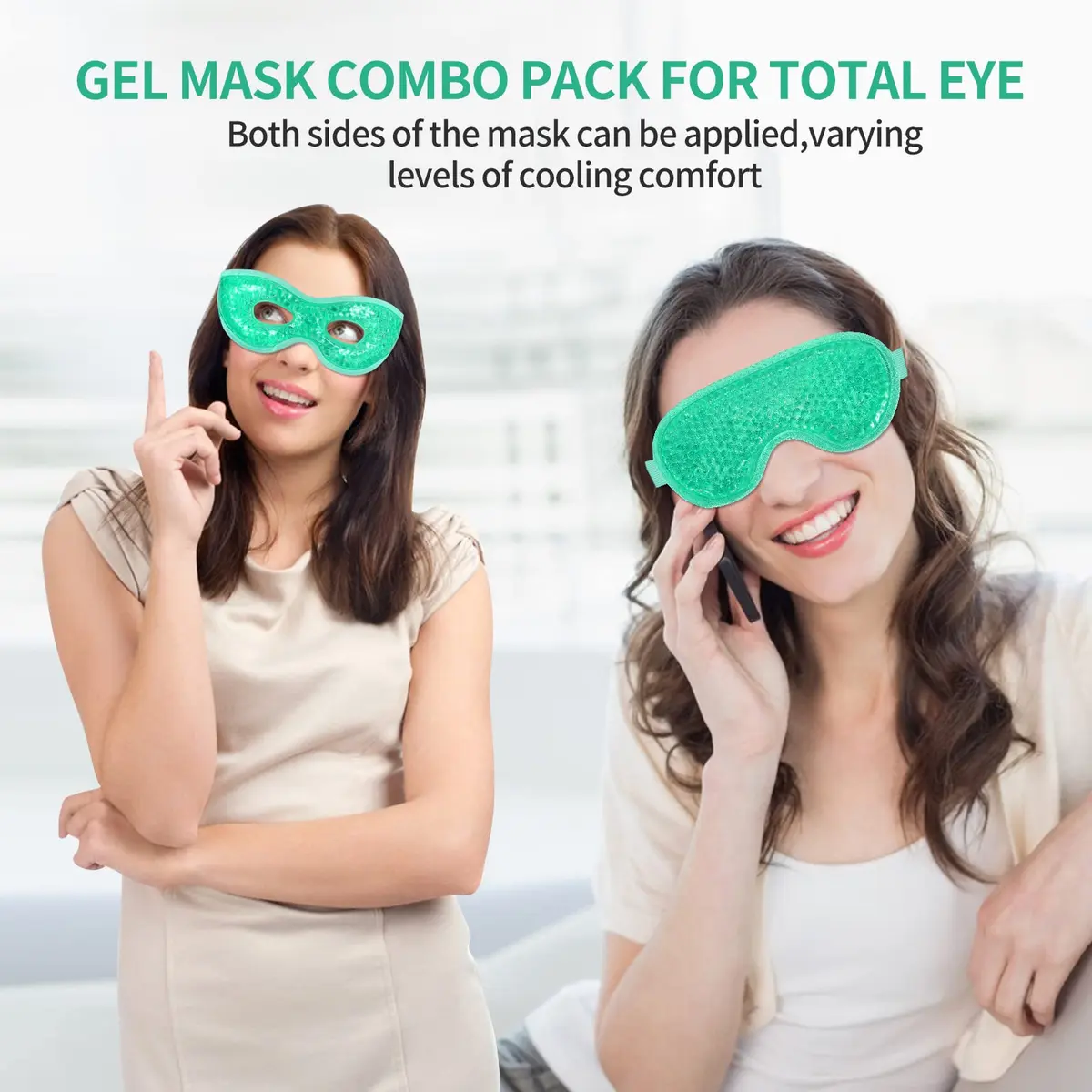 CONSGIJI Gel Eye Mask 2PCS | Reusable Cold Therapy for Puffiness & Dark Circles | Adjustable & Comfortable (Green) - view 2
