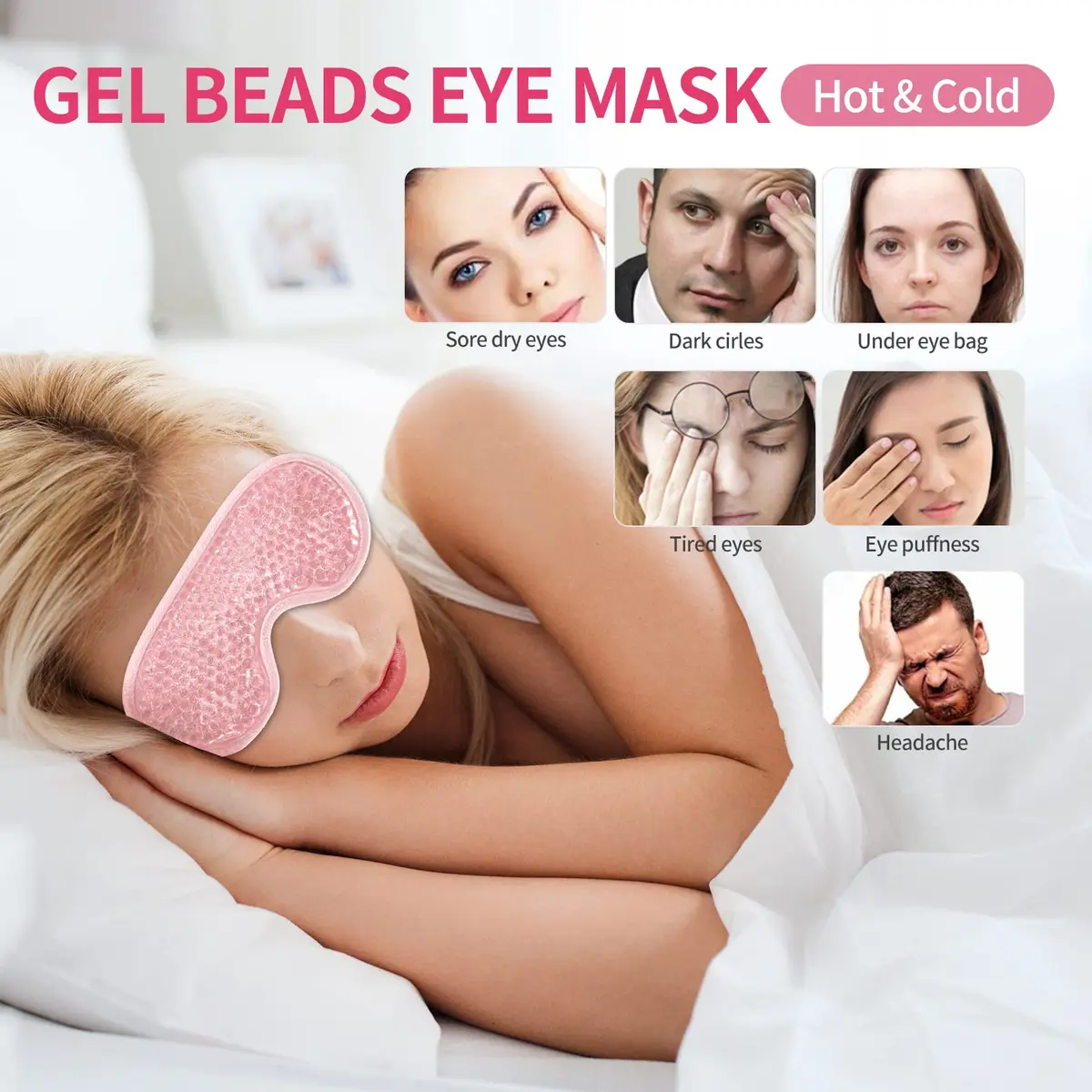 CONSGIJI Gel Eye Mask 2PCS Pink | Reusable Cold Therapy for Puffiness & Dark Circles - view 6