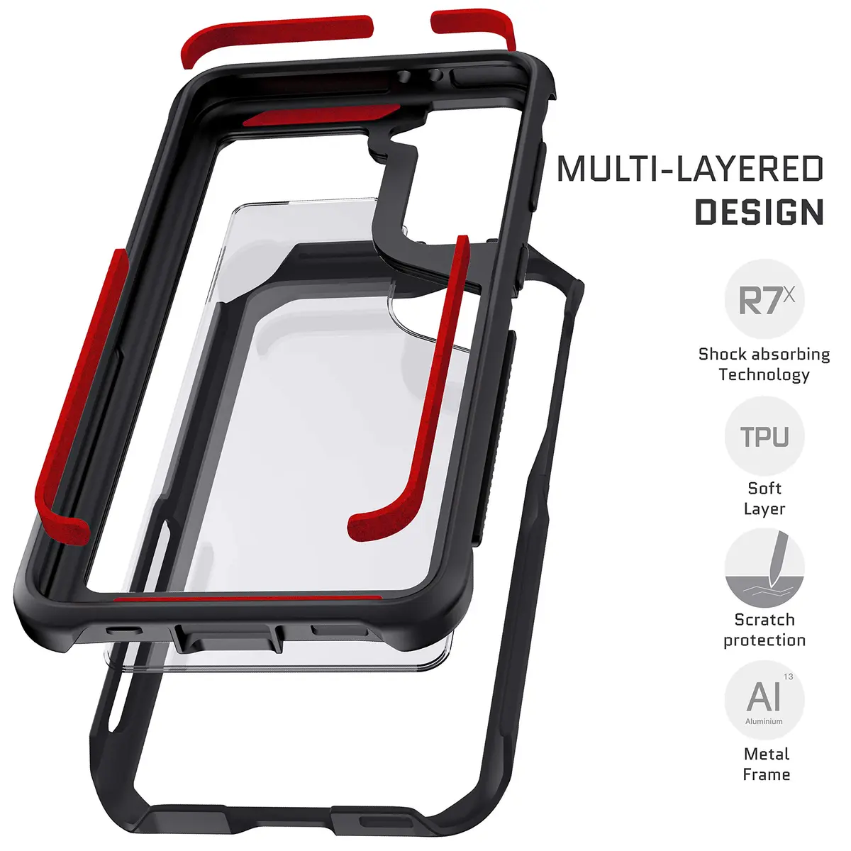Ghostek Atomic Slim Samsung Galaxy S21 Case - Heavy Duty Aluminum Bumper Clear Back Cover - Shock-Absorbing Protective Phone Case for Galaxy S21 5G Phone Case 2021, (6.2") - view 4