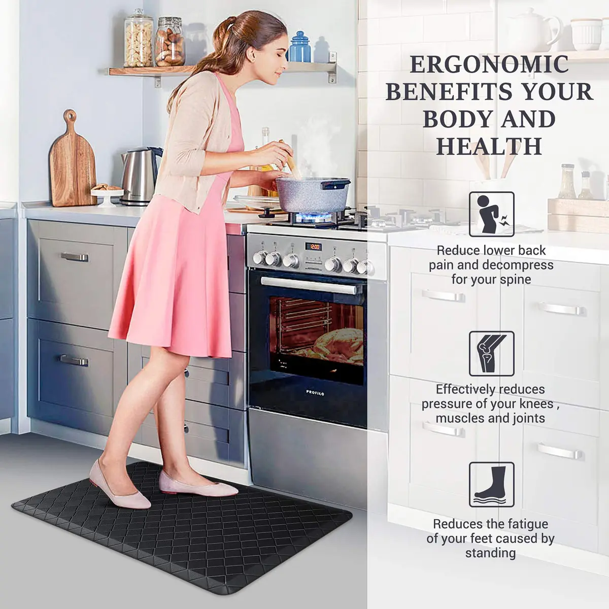 HappyTrends Kitchen Mats for Floor Cushioned Anti-Fatigue Kitchen Rugs | Extra Thick, Waterproof & Non Slip (28"L x 17.3"W) - view 6