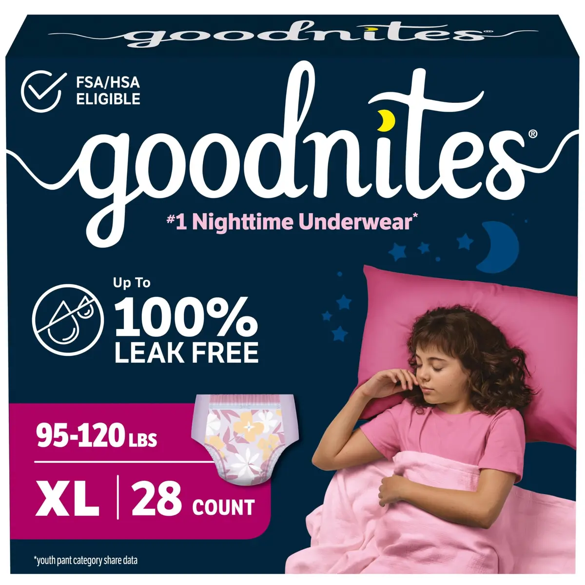 GoodNites Girls Nighttime Underwear Extra Large (28 Count) | Leak-Free Protection for Girls - main product image