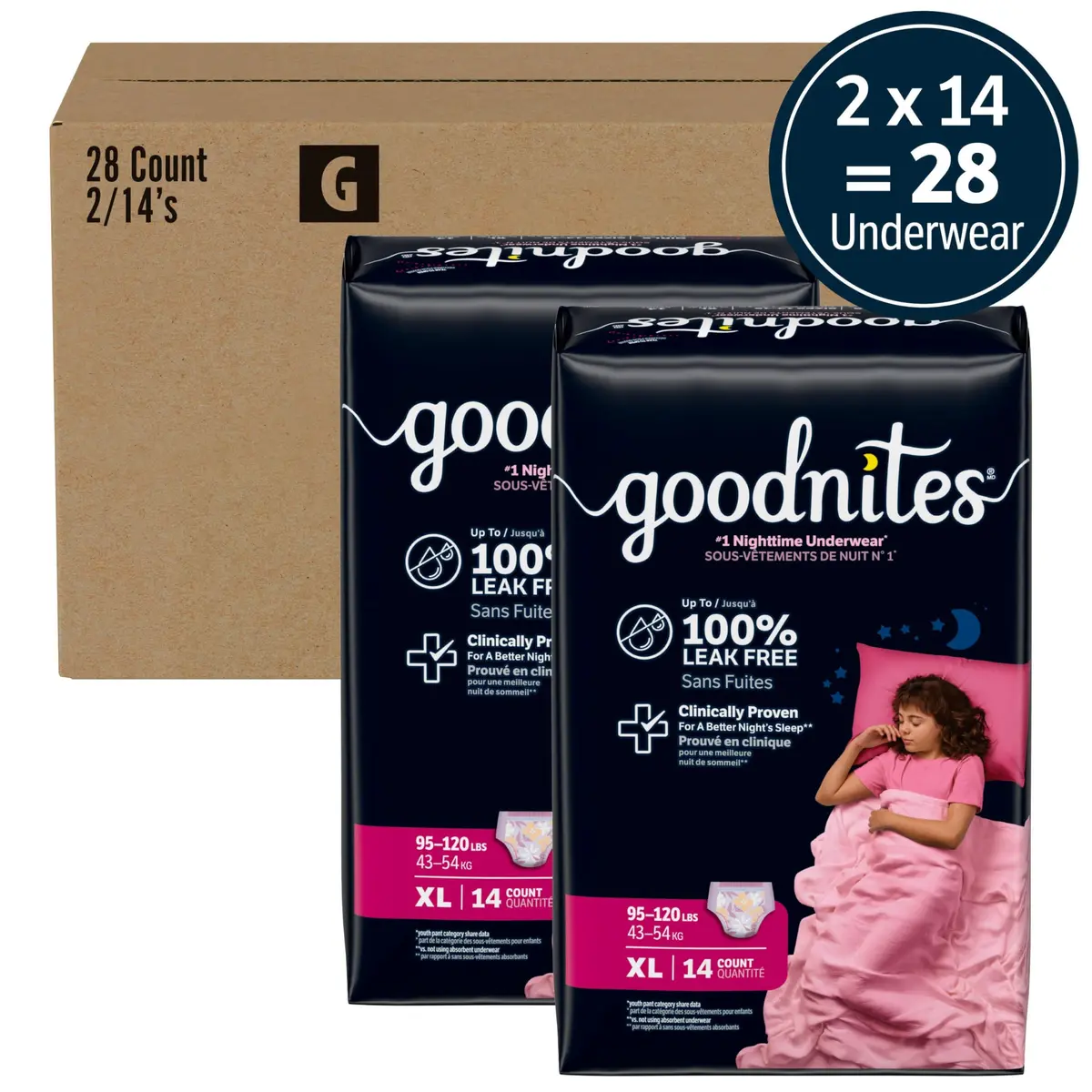 GoodNites Girls Nighttime Underwear Extra Large (28 Count) | Leak-Free Protection for Girls - view 2
