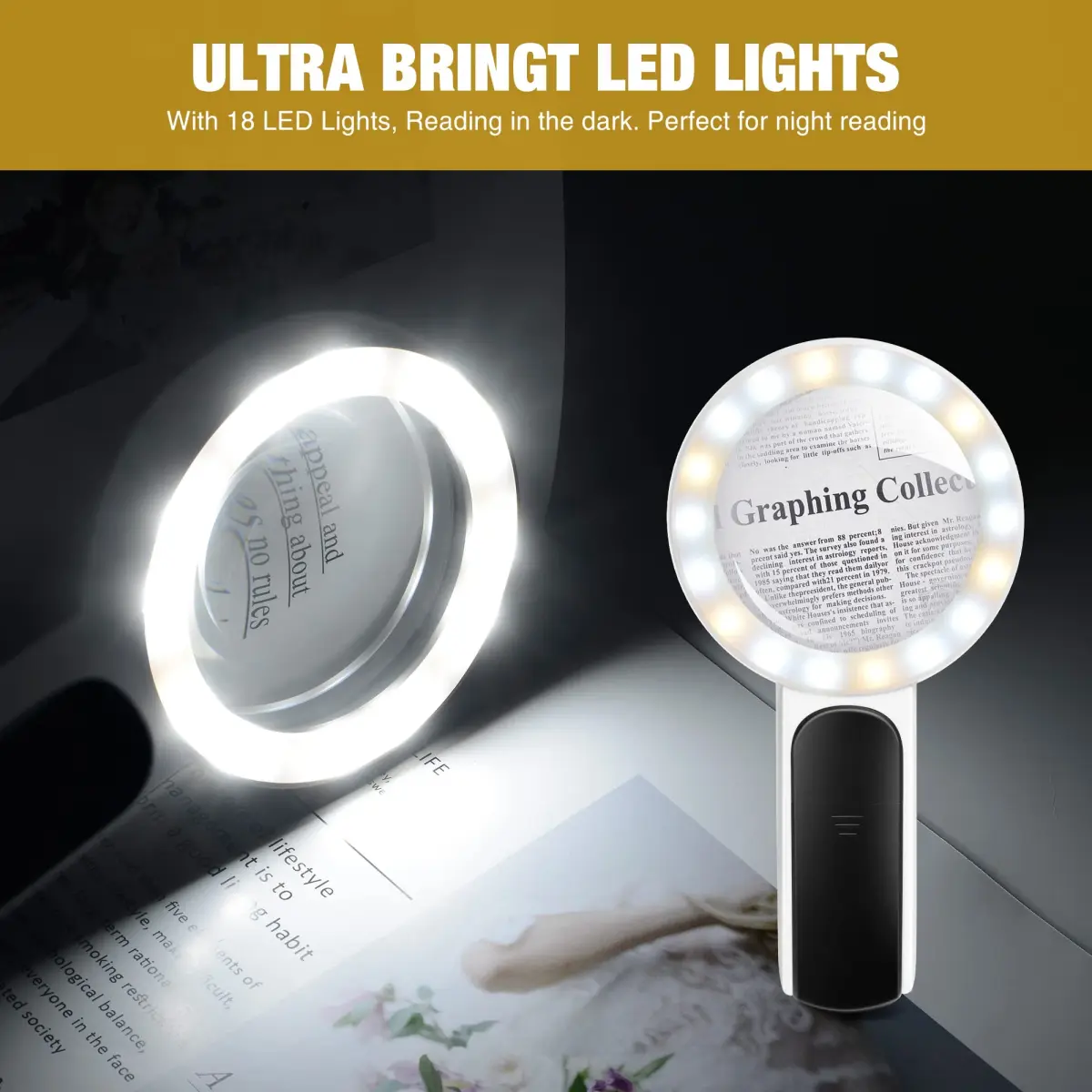 JMH Magnifying Glass with Light, 3.15 inch Lens | 18 LED Lights with 3 Modes - view 5