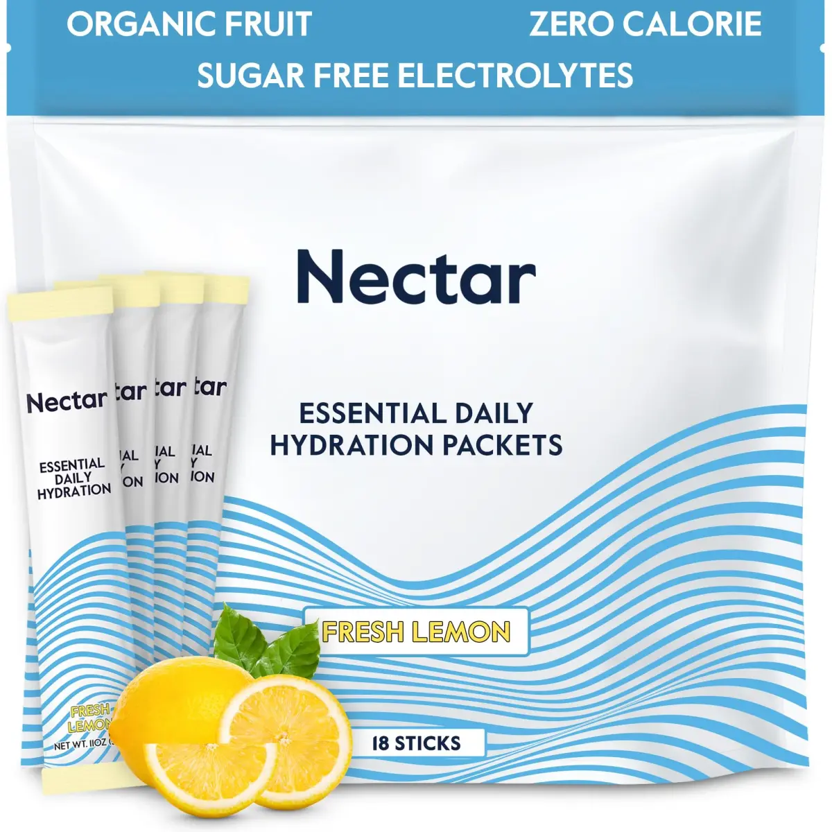 Nectar Hydration Packets Lemon 18 Pack | Zero Sugar Daily IV Hydrate Powder - main product image