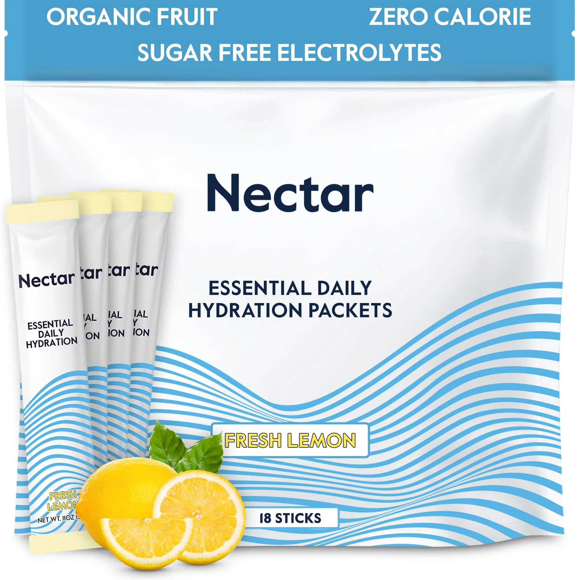 Nectar Hydration Packets Lemon 18 Pack | Zero Sugar Daily IV Hydrate Powder - main product image