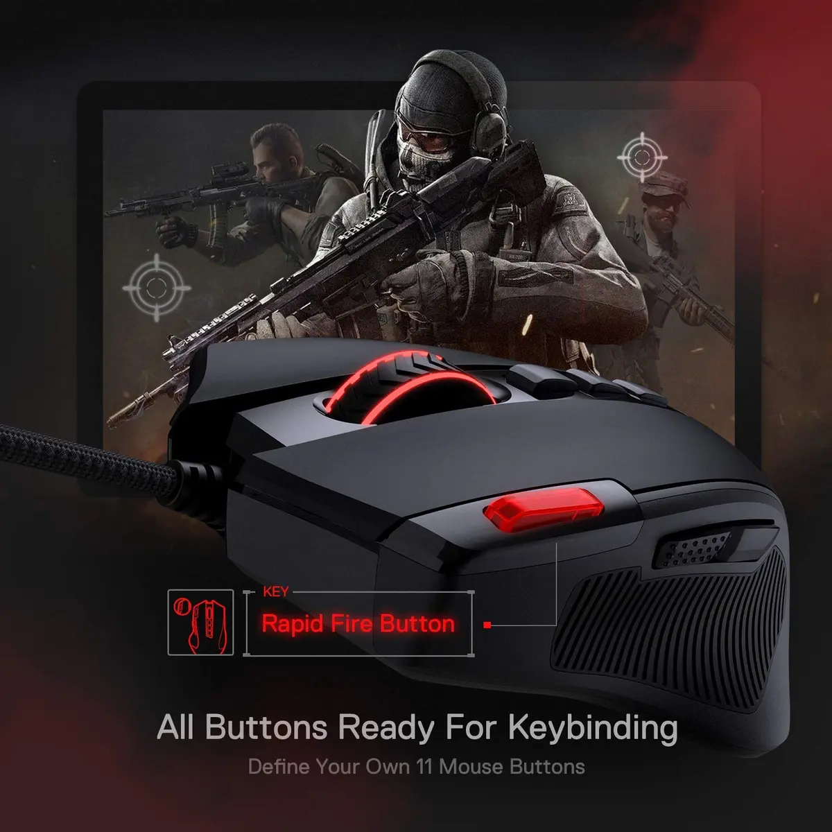 Redragon M612 Predator Wired RGB Optical Gaming Mouse 8000 DPI, 126g | 11 Programmable Buttons, Pixart P3104 Sensor - view 5