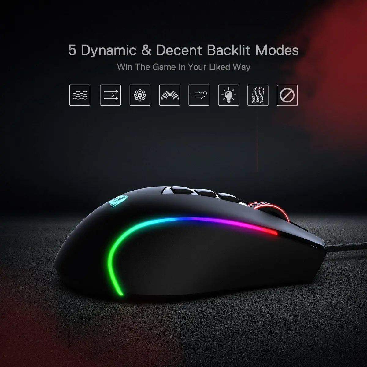 Redragon M612 Predator Wired RGB Optical Gaming Mouse 8000 DPI, 126g | 11 Programmable Buttons, Pixart P3104 Sensor - view 7