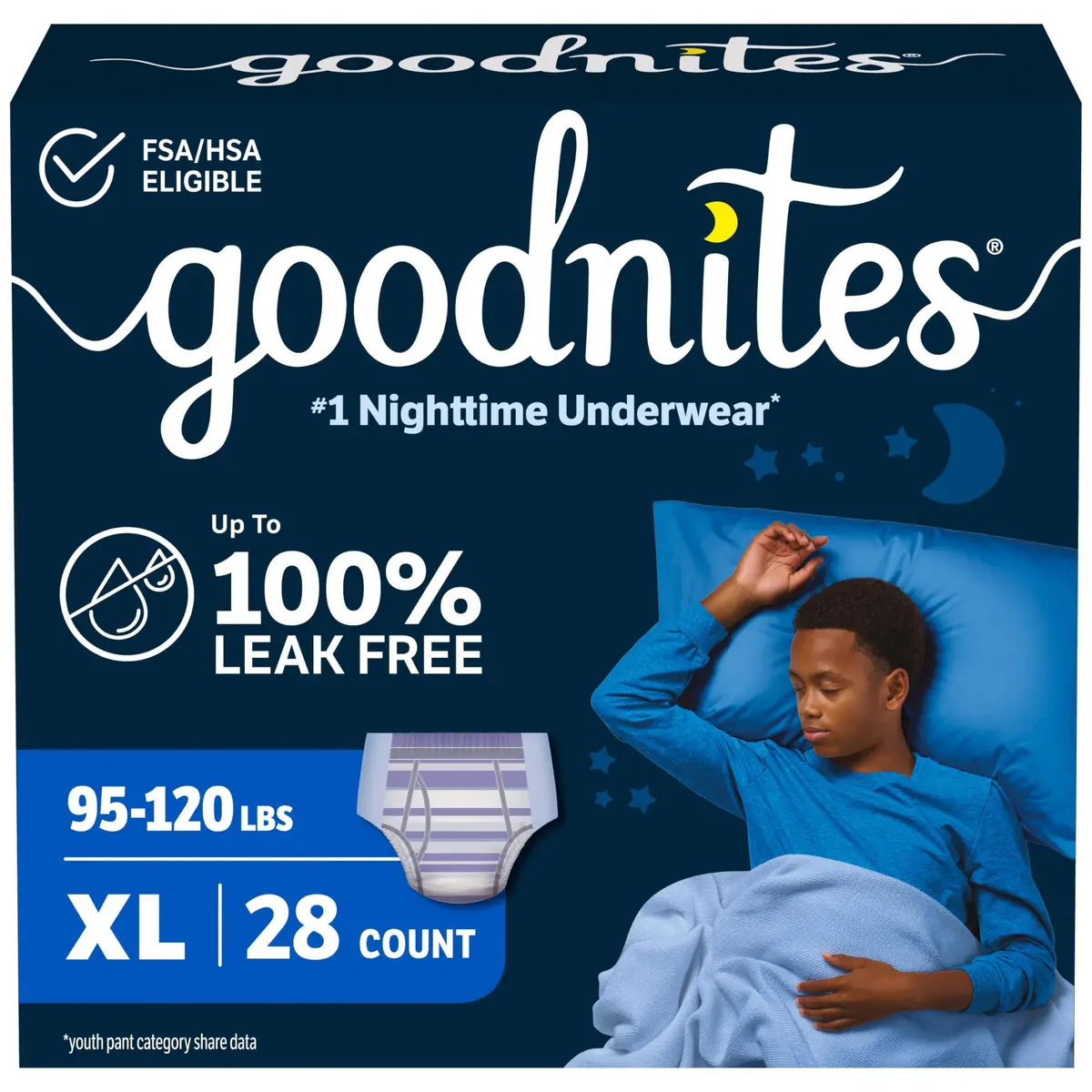 GoodNites Boys Nighttime Underwear XL (28 Count) | Leak-Free Protection for Boys 95-120 lbs - main product image