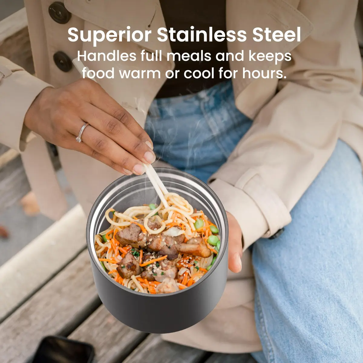 Bentgo Stainless Steel Insulated Food Container, Leak-Proof, 19 fl oz | Triple-Layer Vacuum Insulation for Hot & Cold Meals - view 2