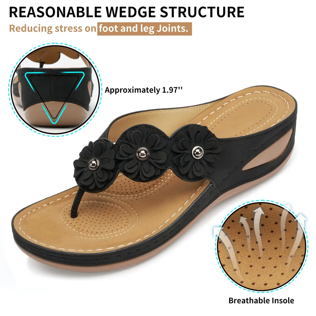 FUDYNMALC Wedge Sandals for Women Comfortable: Summer Platform Flip Flops - view 4
