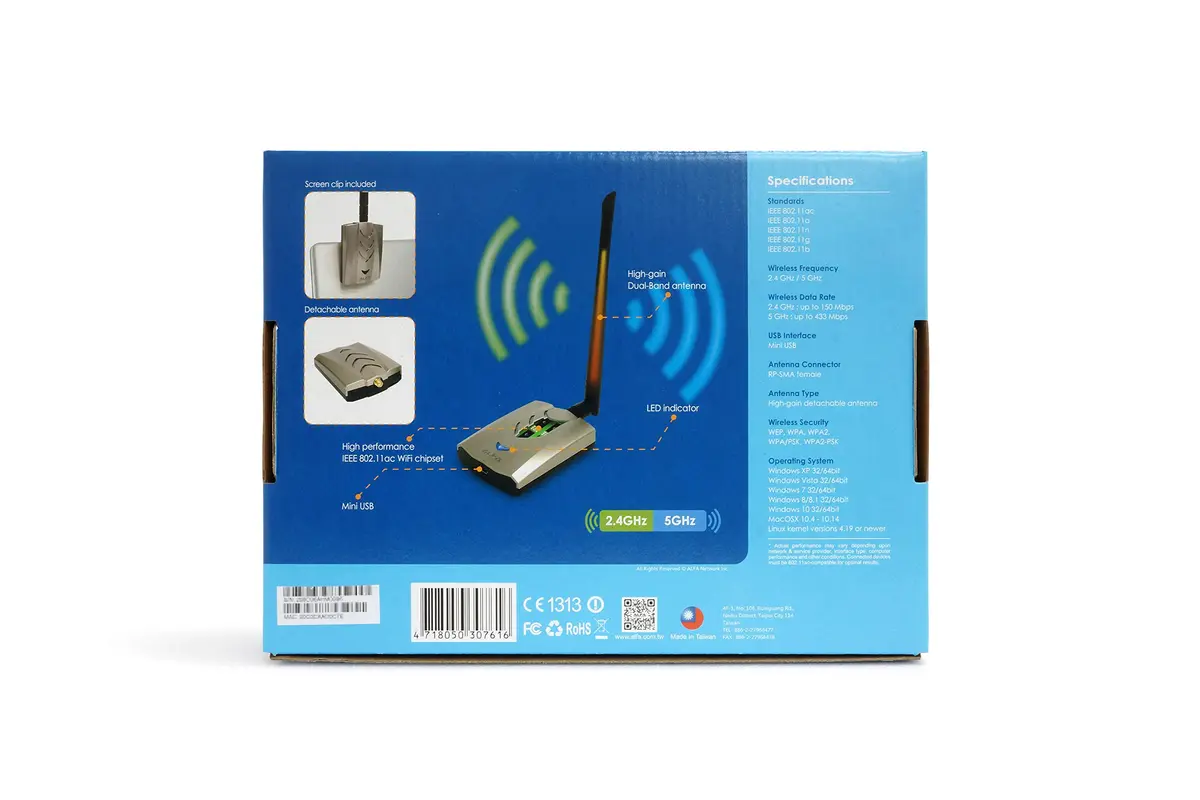 Alfa AWUS036ACHM 802.11ac WiFi Range Boost USB Adapter 433 Mbps (150 Mbps + 433 Mbps) - view 5