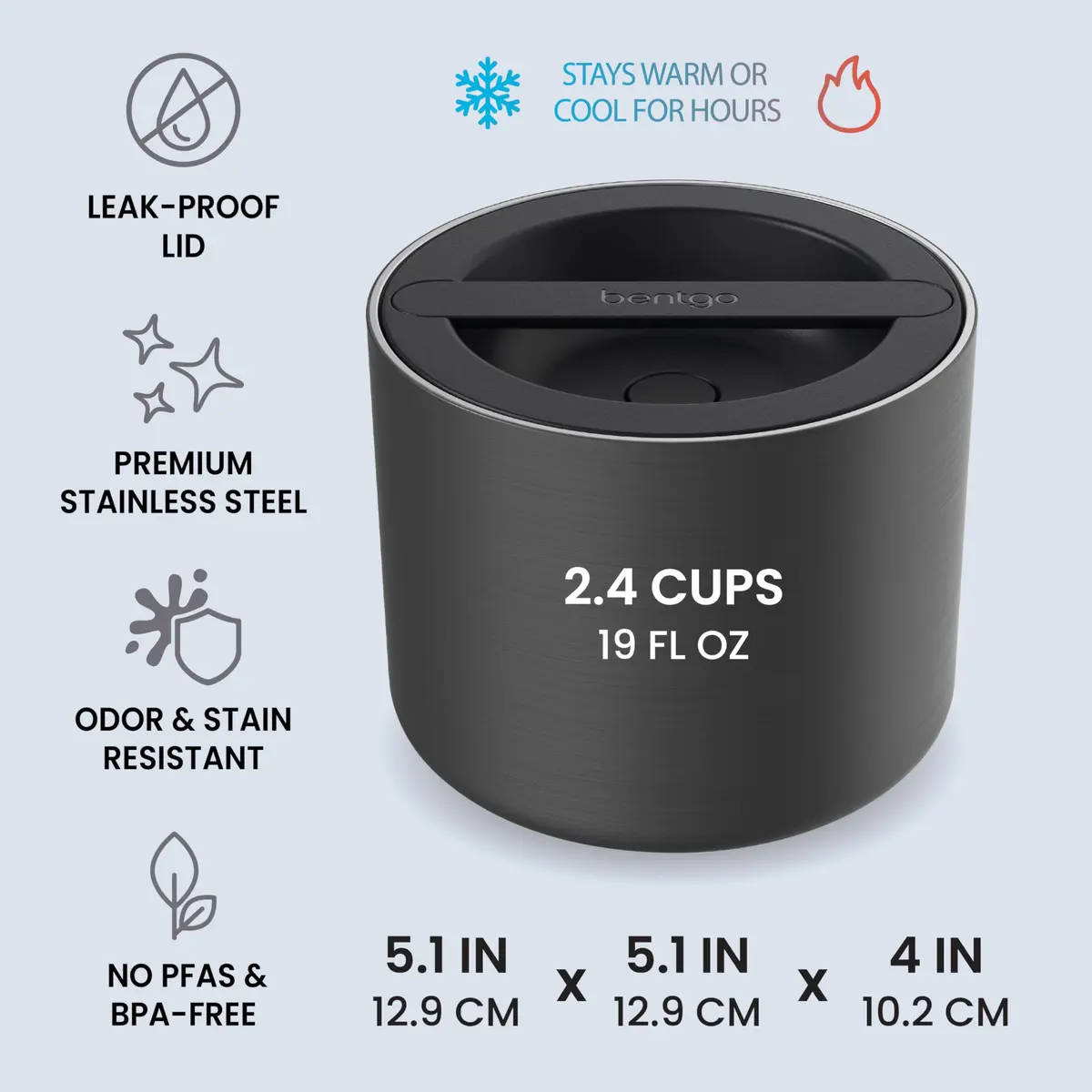 Bentgo Stainless Steel Insulated Food Container 19 fl oz | Leak-Proof, Triple-Layer Vacuum Insulation, Durable & Food-Grade - view 3