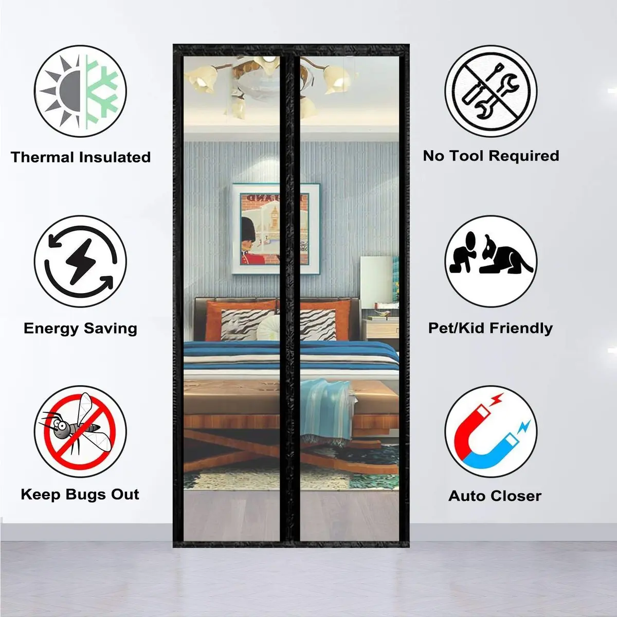 SANJIANKER Transparent Insulated Curtain-Magnetic Thermal Cover | Self-Closing Privacy Screen for Doors Up to 36" x 82" - view 2
