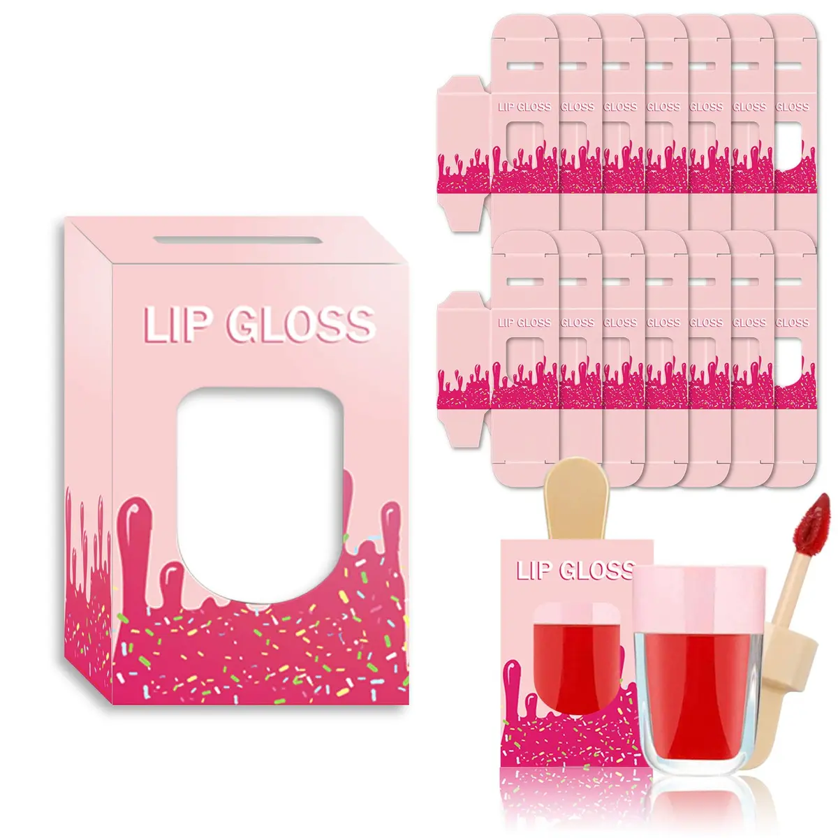 ANZKA Pink Lip Gloss Boxes 15 Pack Ice Cream Shaped | Premium Packaging for Lip Gloss Tubes - main product image