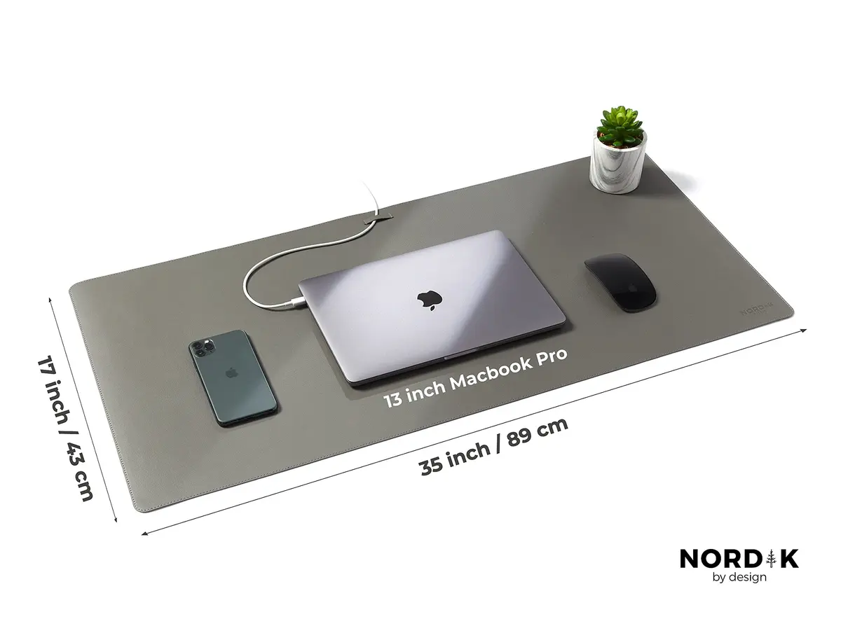 Nordik Leather Desk Mat - Alaskan Gray - Large Leather Desk Pad 35x17 in | Waterproof, Ergonomic & Premium - view 6
